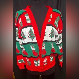 Christmas Cardigan 1980’s Vintage Women’s Size Large